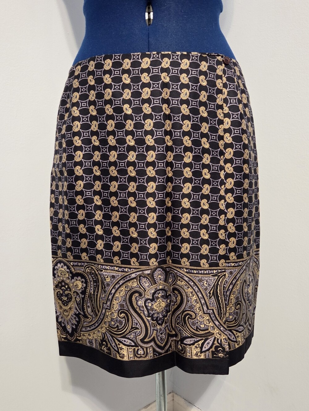 Vintage Y2K Navy Silk Paisley Wrap Mini Skirt Size 6